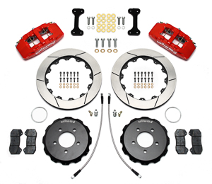 Wilwood Forged Dynapro 6 Big Brake Front Brake Kit (Hat) Parts Laid Out - Red Powder Coat Caliper