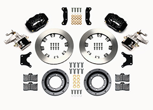 Wilwood Forged Dynalite-MC4 Rear Parking Brake Kit Parts Laid Out - Black Powder Coat Caliper - Plain Face Rotor