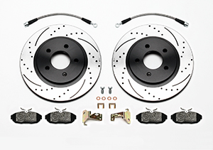 Wilwood Promatrix Rear Replacement Rotor Kit Parts Laid Out - SRP Drilled & Slotted Rotor