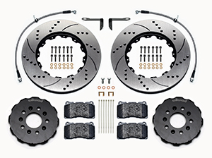 Wilwood Promatrix Front Replacement Rotor Kit Parts Laid Out - SRP Drilled & Slotted Rotor