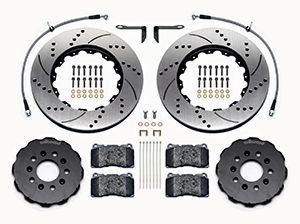 Wilwood Promatrix Front Replacement Rotor Kit Parts Laid Out - SRP Drilled & Slotted Rotor