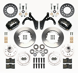 Wilwood Forged Dynalite Pro Series Front Brake Kit Parts Laid Out - Black Powder Coat Caliper - Plain Face Rotor