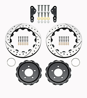 Wilwood Promatrix Rear Replacement Rotor Kit Parts Laid Out - SRP Drilled & Slotted Rotor