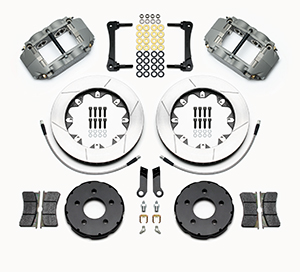 Wilwood Forged Superlite 4R Big Brake Front Brake Kit (Race) Parts Laid Out - Type III Anodize Caliper - GT Slotted Rotor