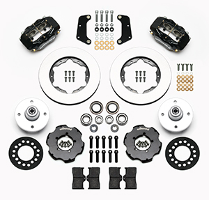 Wilwood Forged Dynalite Pro Series Front Brake Kit Parts Laid Out - Black Powder Coat Caliper - Plain Face Rotor