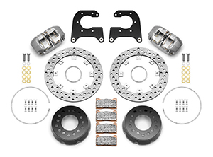 Wilwood Dynapro SA Lug Drive Dynamic Rear Drag Brake Kit Parts Laid Out - Type III Anodize Caliper - Drilled Rotor