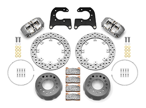 Wilwood Dynapro SA Lug Drive Dynamic Rear Drag Brake Kit Parts Laid Out - Type III Anodize Caliper - Drilled Rotor