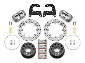 Wilwood Dynapro SA Lug Drive Dynamic Rear Drag Brake Kit Parts Laid Out - Type III Anodize Caliper - Drilled Rotor