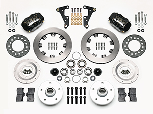 Wilwood Forged Dynalite Pro Series Front Brake Kit Parts Laid Out - Black Powder Coat Caliper - Plain Face Rotor