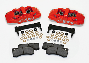 Wilwood AERO6 Front Caliper and Bracket Upgrade Kit for Corvette C5-C6 Parts Laid Out - Red Powder Coat Caliper