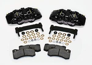 Wilwood AERO6 Front Caliper and Bracket Upgrade Kit for Corvette C5-C6 Parts Laid Out - Black Powder Coat Caliper