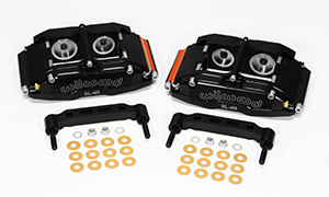 Wilwood Billet Superlite 4R/ST Front Caliper and Bracket  Kit Parts Laid Out - Black Anodize Caliper
