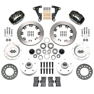 Wilwood Forged Dynalite Pro Series Front Brake Kit Parts Laid Out - Black Powder Coat Caliper - Plain Face Rotor