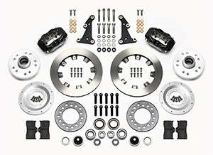 Wilwood Forged Dynalite Pro Series Front Brake Kit Parts Laid Out - Black Powder Coat Caliper - Plain Face Rotor