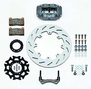 Wilwood Billet Narrow Dynalite Radial Mount Sprint Inboard Brake Kit Parts Laid Out - Type III Anodize Caliper - Slotted Rotor