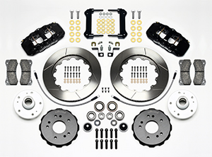 Wilwood AERO6 Big Brake Truck Front Brake Kit Parts Laid Out - Black Powder Coat Caliper - GT Slotted Rotor