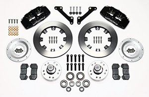 Wilwood Forged Dynapro 6 Big Brake Front Brake Kit (Hub) Parts Laid Out - Black Powder Coat Caliper - Plain Face Rotor