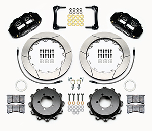 Wilwood Forged Narrow Superlite 4R Big Brake Rear Brake Kit For OE Parking Brake Parts Laid Out - Black Powder Coat Caliper