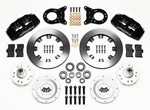 Wilwood Forged Dynapro 6 Big Brake Front Brake Kit (Hub) Parts Laid Out - Black Powder Coat Caliper - Plain Face Rotor