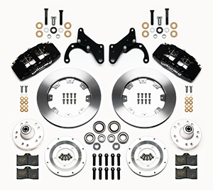 Wilwood Forged Dynapro 6 Big Brake Front Brake Kit (Hub) Parts Laid Out - Black Powder Coat Caliper - Plain Face Rotor