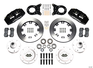 Wilwood Forged Dynapro 6 Big Brake Front Brake Kit (Hub) Parts Laid Out - Black Powder Coat Caliper - Plain Face Rotor