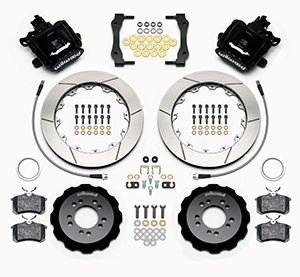 Wilwood Combination Parking Brake Caliper Rear Brake Kit Parts Laid Out - Black Powder Coat Caliper - GT Slotted Rotor