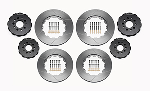 Wilwood Promatrix Front and Rear Replacement Rotor Kit Parts Laid Out - GT Slotted Rotor