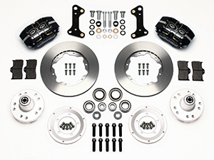 Wilwood Dynapro Dust-Boot Pro Series Front Brake Kit Parts Laid Out - Black Powder Coat Caliper - Plain Face Rotor