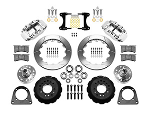 Wilwood Forged Narrow Superlite 6R Big Brake Front Brake Kit (Hub) Parts Laid Out - Polish Caliper - GT Slotted Rotor