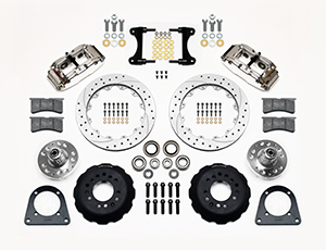 Wilwood Forged Narrow Superlite 6R Big Brake Front Brake Kit (Hub) Parts Laid Out - Polish Caliper - SRP Drilled & Slotted Rotor