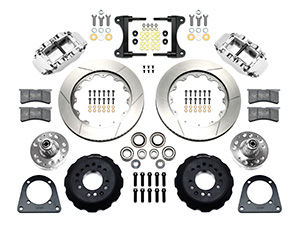 Wilwood Forged Narrow Superlite 6R Big Brake Front Brake Kit (Hub) Parts Laid Out - Polish Caliper - GT Slotted Rotor