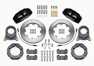 Wilwood Forged Dynapro 6 Big Brake Front Brake Kit (Hat) Parts Laid Out - Black Powder Coat Caliper - Plain Face Rotor