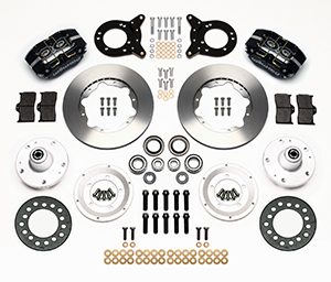 Wilwood Dynapro Dust-Boot Pro Series Front Brake Kit Parts Laid Out - Black Powder Coat Caliper - Plain Face Rotor