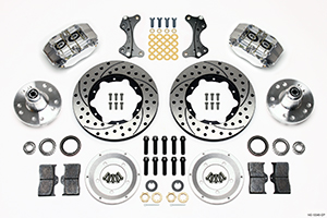 Wilwood Dynapro Dust-Boot Pro Series Front Brake Kit Parts Laid Out - Polish Caliper - SRP Drilled & Slotted Rotor