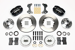 Wilwood Dynapro Dust-Boot Pro Series Front Brake Kit Parts Laid Out - Black Powder Coat Caliper - Plain Face Rotor