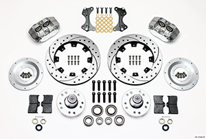 Wilwood Dynapro Dust-Boot Big Brake Front Brake Kit (Hub) Parts Laid Out - Polish Caliper - SRP Drilled & Slotted Rotor