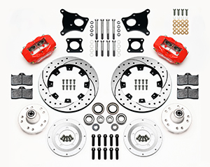 Wilwood Forged Dynalite Big Brake Front Brake Kit (Hub) Parts Laid Out - Black Powder Coat Caliper - Plain Face Rotor