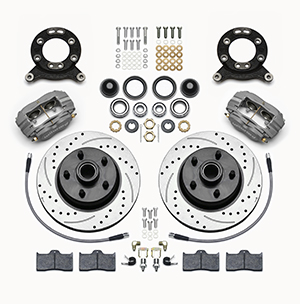 Wilwood Classic Series Dynalite Front Brake Kit Parts Laid Out - SRP Drilled & Slotted Rotor
