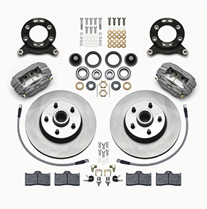 Wilwood Classic Series Dynalite Front Brake Kit Parts Laid Out - Type III Anodize Caliper - Plain Face Rotor