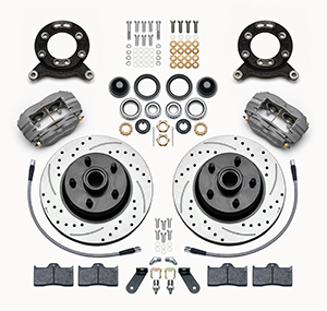Wilwood Classic Series Dynalite Front Brake Kit Parts Laid Out - SRP Drilled & Slotted Rotor