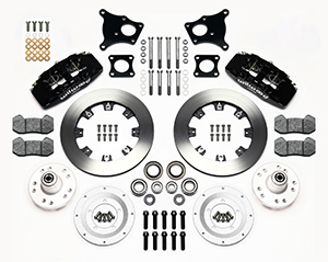 Wilwood Forged Dynapro 6 Big Brake Front Brake Kit (Hub) Parts Laid Out - Black Powder Coat Caliper - Plain Face Rotor