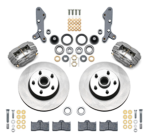 Wilwood Classic Series Dynalite Front Brake Kit Parts Laid Out - Type III Anodize Caliper - Plain Face Rotor