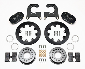 Wilwood Forged Dynalite Rear Drag Brake Kit Parts Laid Out - Type III Anodize Caliper - Plain Face Rotor