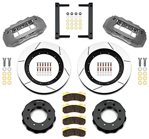 Wilwood TX6R Big Brake Truck Front Brake Kit Parts Laid Out - Type III Anodize Caliper - GT Slotted Rotor