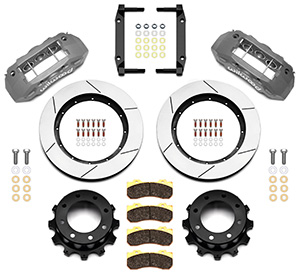 Wilwood TX6R Big Brake Truck Rear Brake Kit Parts Laid Out - Type III Anodize Caliper - GT Slotted Rotor