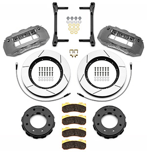 Wilwood TX6R Big Brake Truck Front Brake Kit Parts Laid Out - Type III Anodize Caliper - GT Slotted Rotor