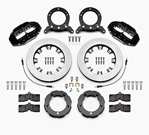 Wilwood D8-4 Truck Front Brake Kit Parts Laid Out - Black Powder Coat Caliper - Plain Face Rotor