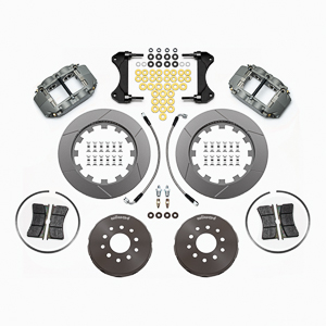 Wilwood Forged Superlite 4R Big Brake Front Brake Kit (Race) Parts Laid Out - Type III Anodize Caliper - GT Slotted Rotor