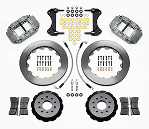 Wilwood Forged Superlite 4R Big Brake Front Brake Kit (Race) Parts Laid Out - Type III Anodize Caliper - Plain Face Rotor