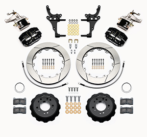 Wilwood Dynapro Radial-MC4 Rear Parking Brake Kit Parts Laid Out - Black Powder Coat Caliper